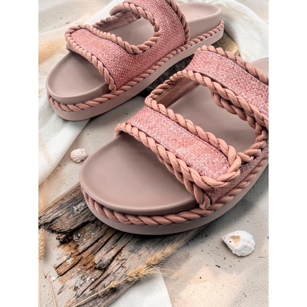 Loft Pink Raffia Braided Rope Platform Slide Sandals‎ 8M - Picture 3 of 7